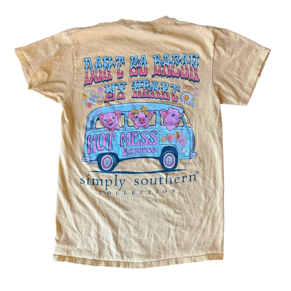 Simply Southern Collection Don't Go Bacon My Heart Size Small Yellow Tee - Picture 1 of 4